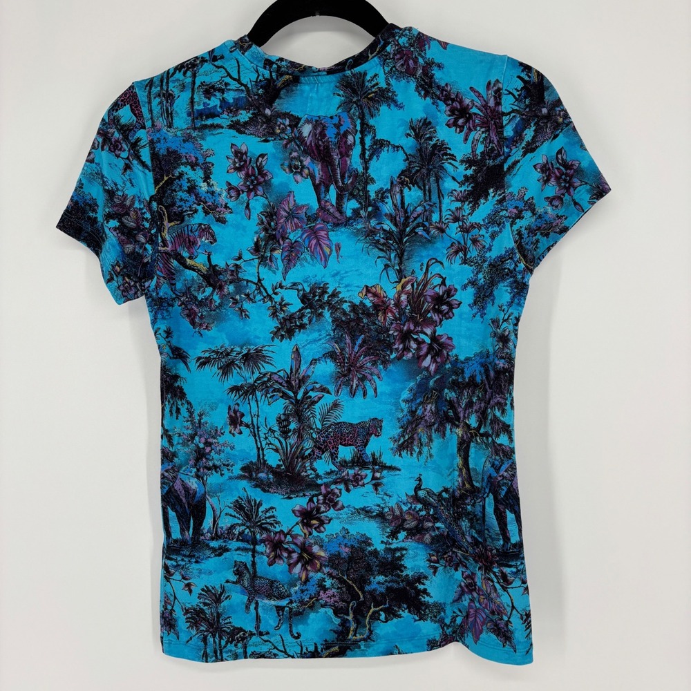 L'Agence Ressi Jungle Toile Fitted Tee Blue Multi Women Size Small Crew Neck - Picture 5 of 8
